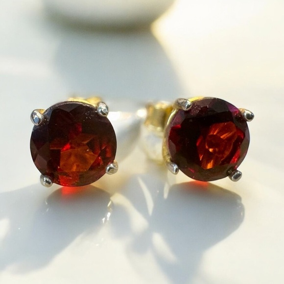 Dee Berkley Garnet Solitaire Gold Over Sterling Silver Studs - Picture 8 of 9